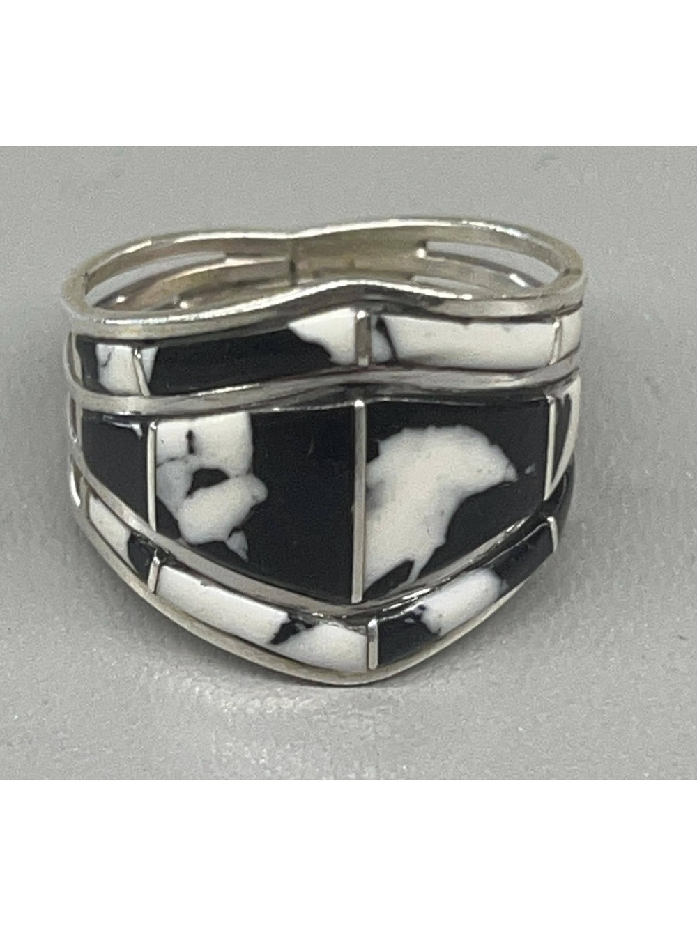 Navajo sterling silver inlay white buffalo ring size 8.75 -Andrew Enrico